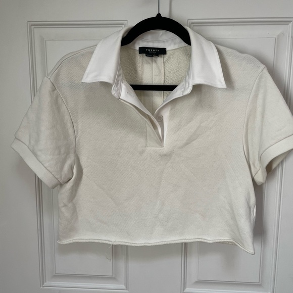 Twenty Montreal Sunnyside Cropped Polo Shirt size medium white - Picture 2 of 6